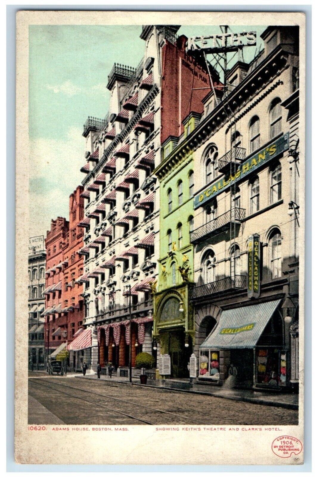 Boston MA, Adams House Showing Keith's Theater And Clark's Hotel Stores Postcard