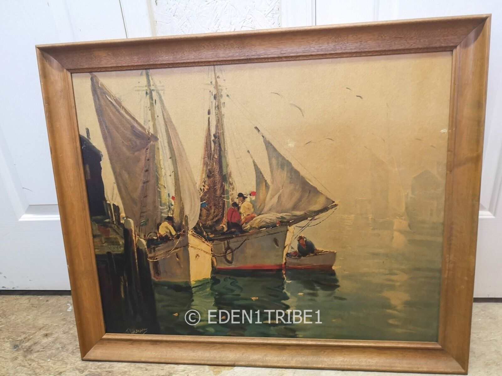 Vintage Anthony Thieme Mid Century Fishing Framed Lithograph Print 28\