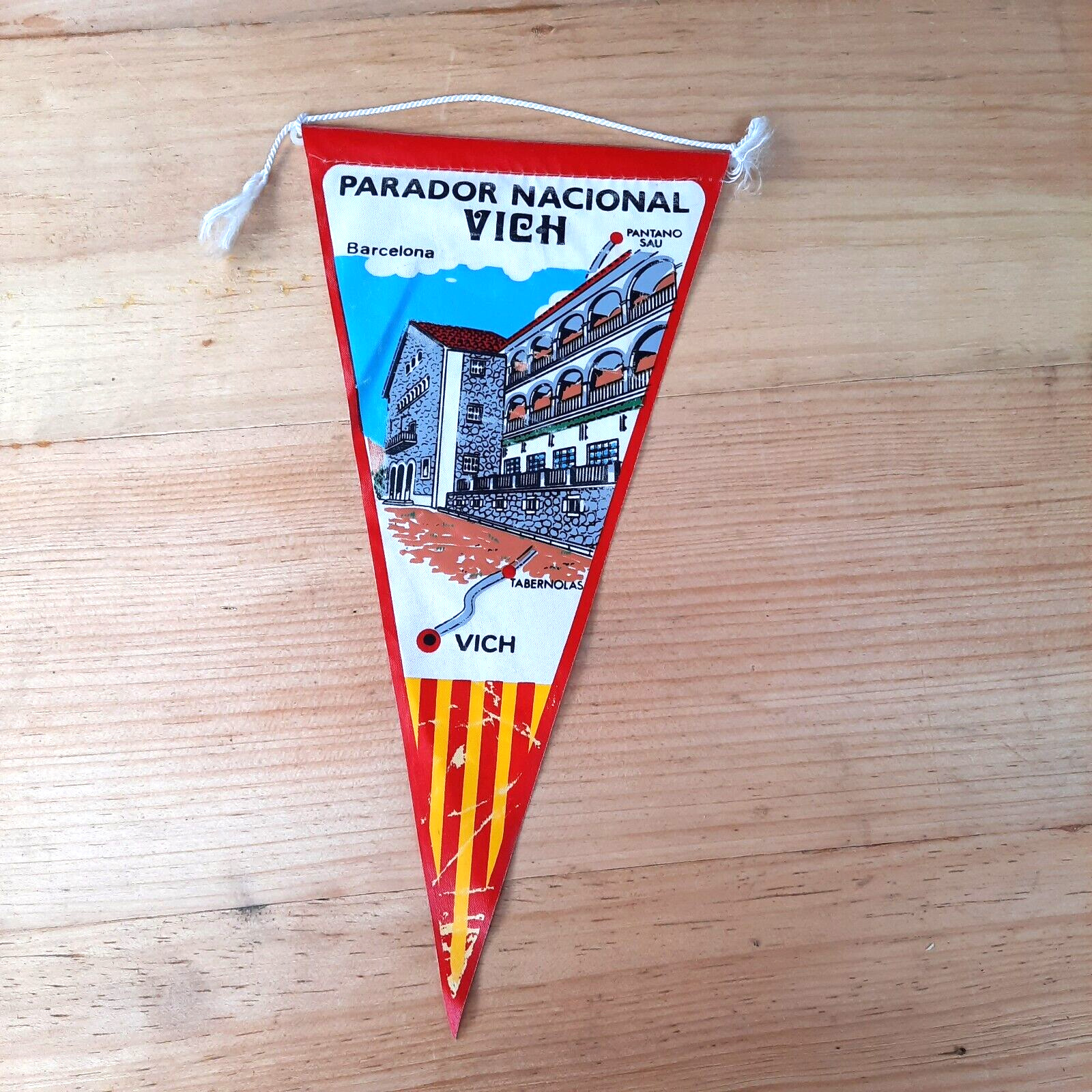 Vintage Parador Nacional de Vich Spain Pennant Flag Travel Souvenir RARE