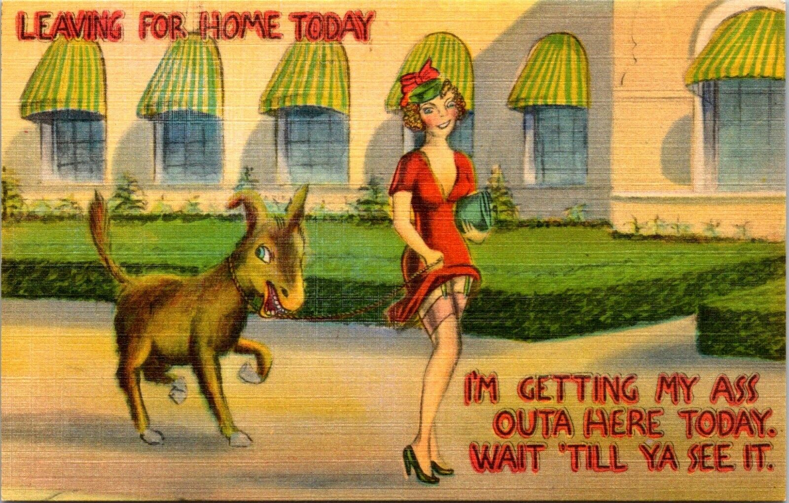 Leaving for Home Today Comic Linen Postcard