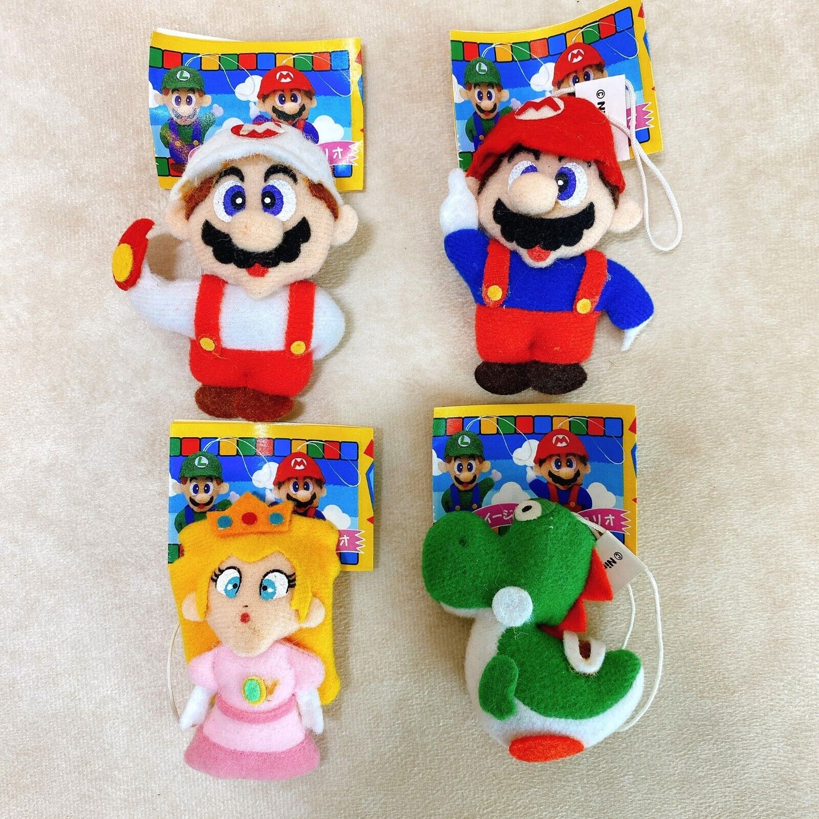 4 set Rare 1993 Super Mario Plush doll key chain BANDAI Gashapon kids Nintendo