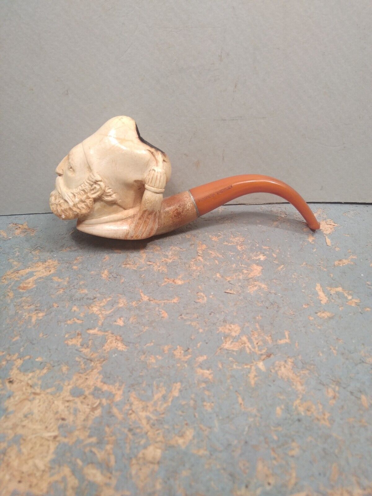 VINTAGE HANDCARVED BLOCK MEERSCHAUM PIPE FIRST QUALITY MADE IN TURKEY Amber