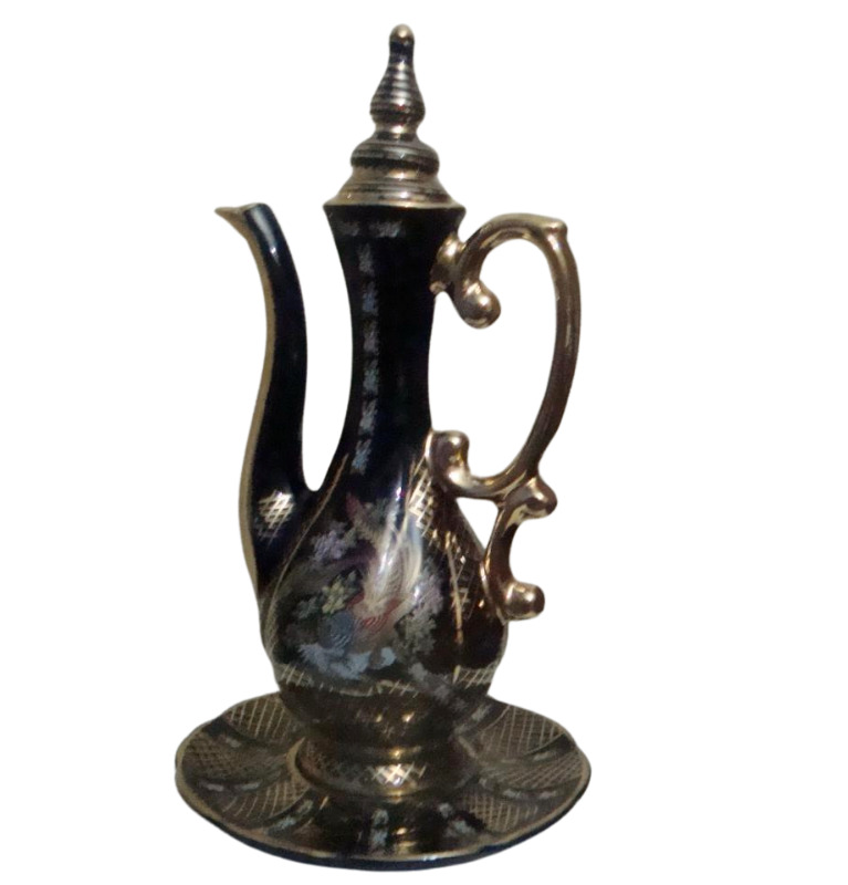 Vintage Pitcher Vase Style Gilded Cobalt Huge Made Decor Dark Brown Turkey Art