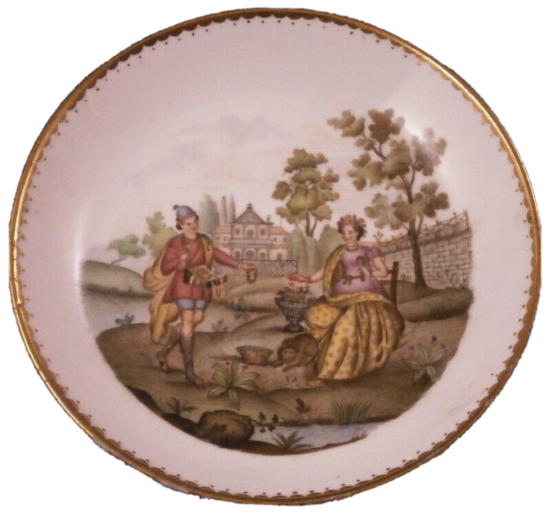 Antique 18thC Italian Porcelain Scenic Saucer Porzellan Untertasse Italy Scene