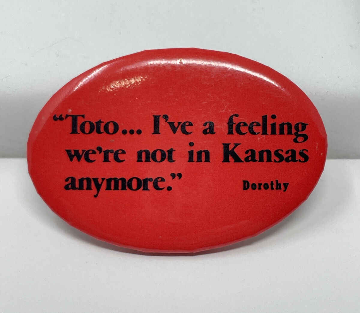 Vintage 1970s Wizard Of Oz Pinback Button - Toto Not In Kansas Anymore Red Pin 