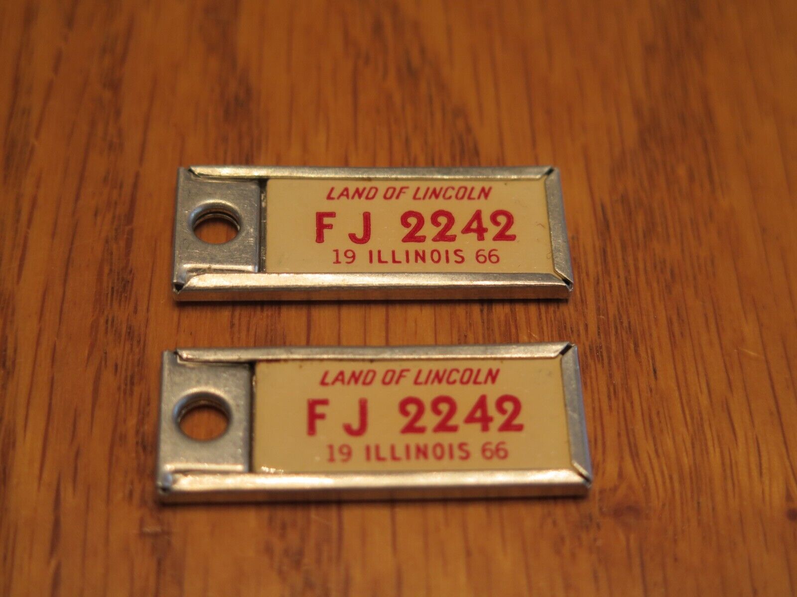 Vintage Matching Pair 1966 Illinois Mini License Plate Tag For Keychain FOB Auto