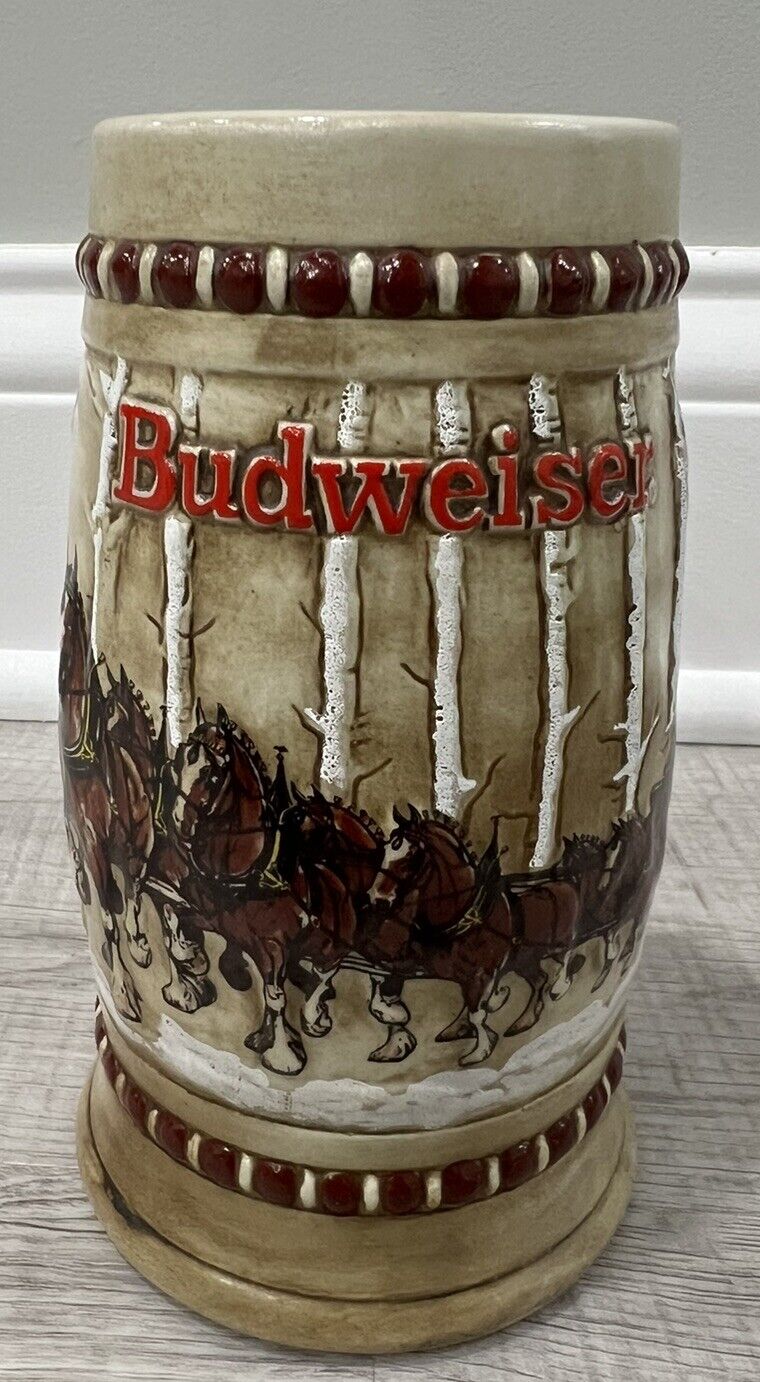 1981 Budweiser Holiday Beer Stein Snowy Woodland Clydesdale Ceramarte Mug CS-50