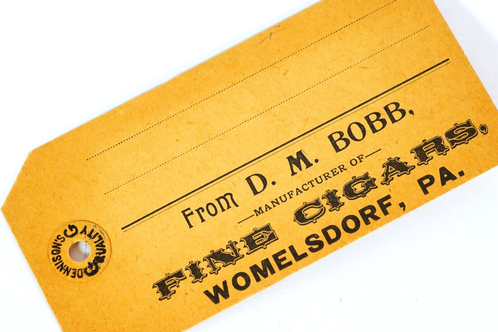 D.M. Bobb Fine Cigars Womelsdorf PA GG Dennison\'s Antique Cigar Manufacturer Tag