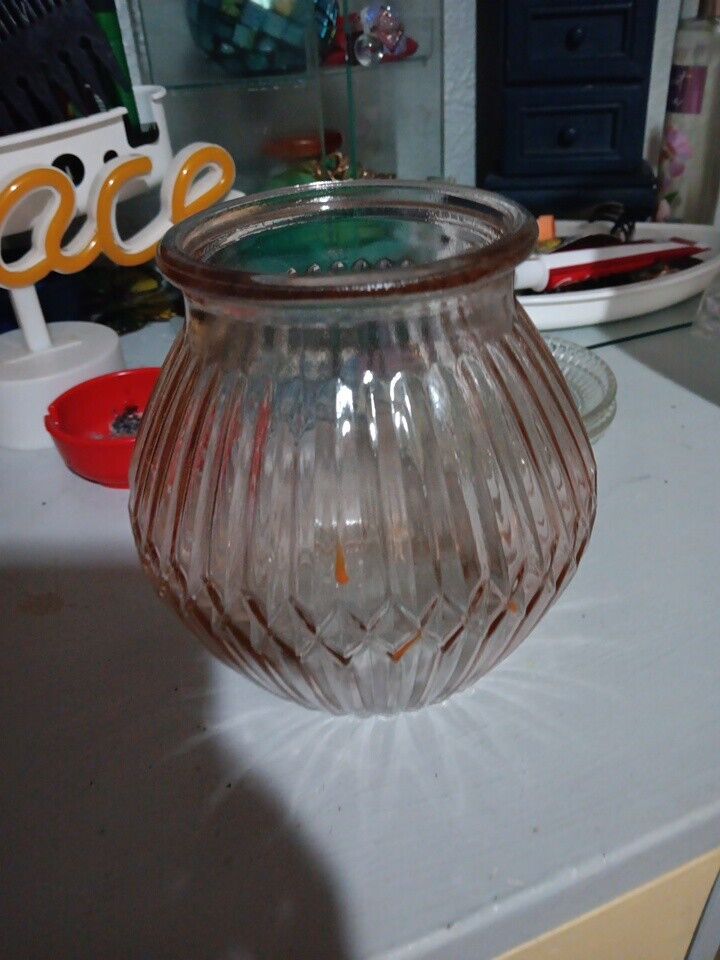 Vintage Pink Glass Candle Lantern Or Vase