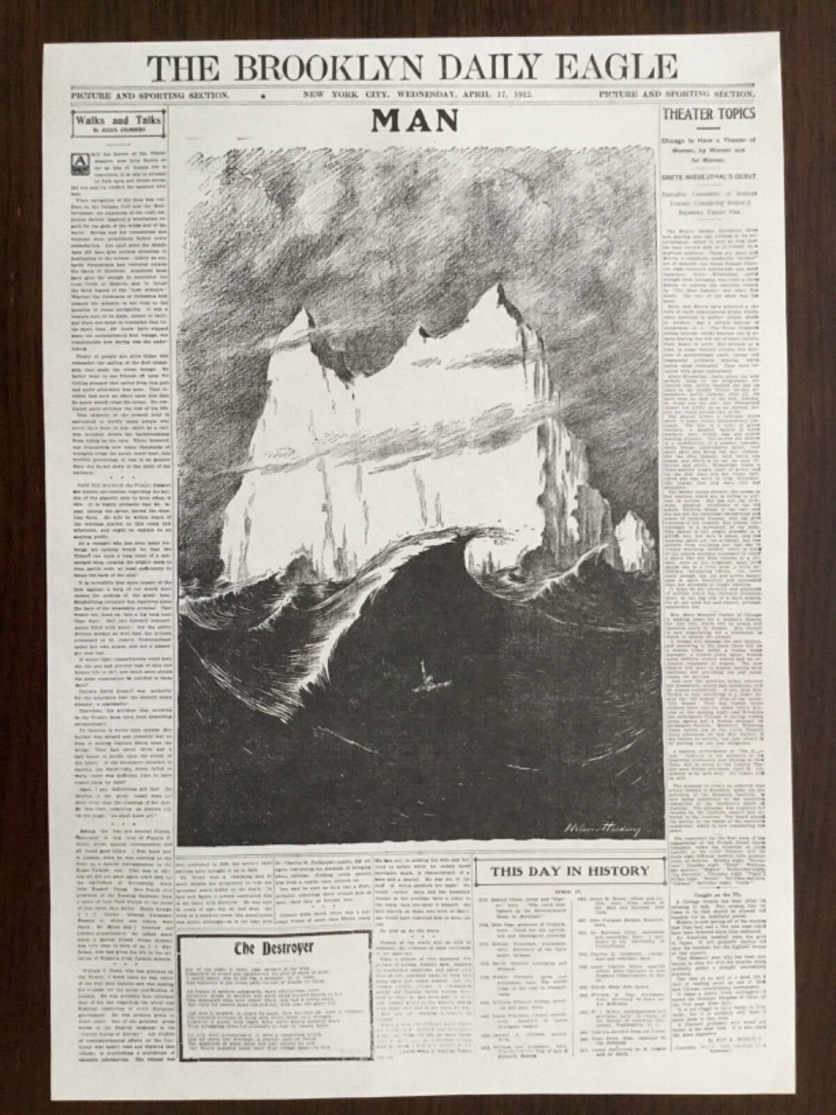 TITANIC DISASTER 17TH APRIL1912 NEWSPAPER/POSTER 1 PAGE THE BROOKLYN DAILY EAGLE