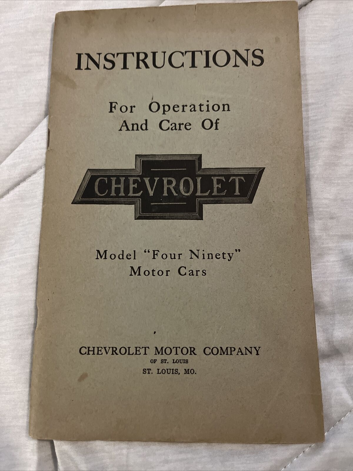 1925 Chevrolet Motor Cars Owners Manual Instructions Model Four Ninety Motor Car