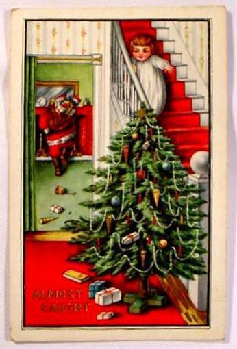 SANTA ALMOST CAUGHT BY CHILD 1910 POSTCARD