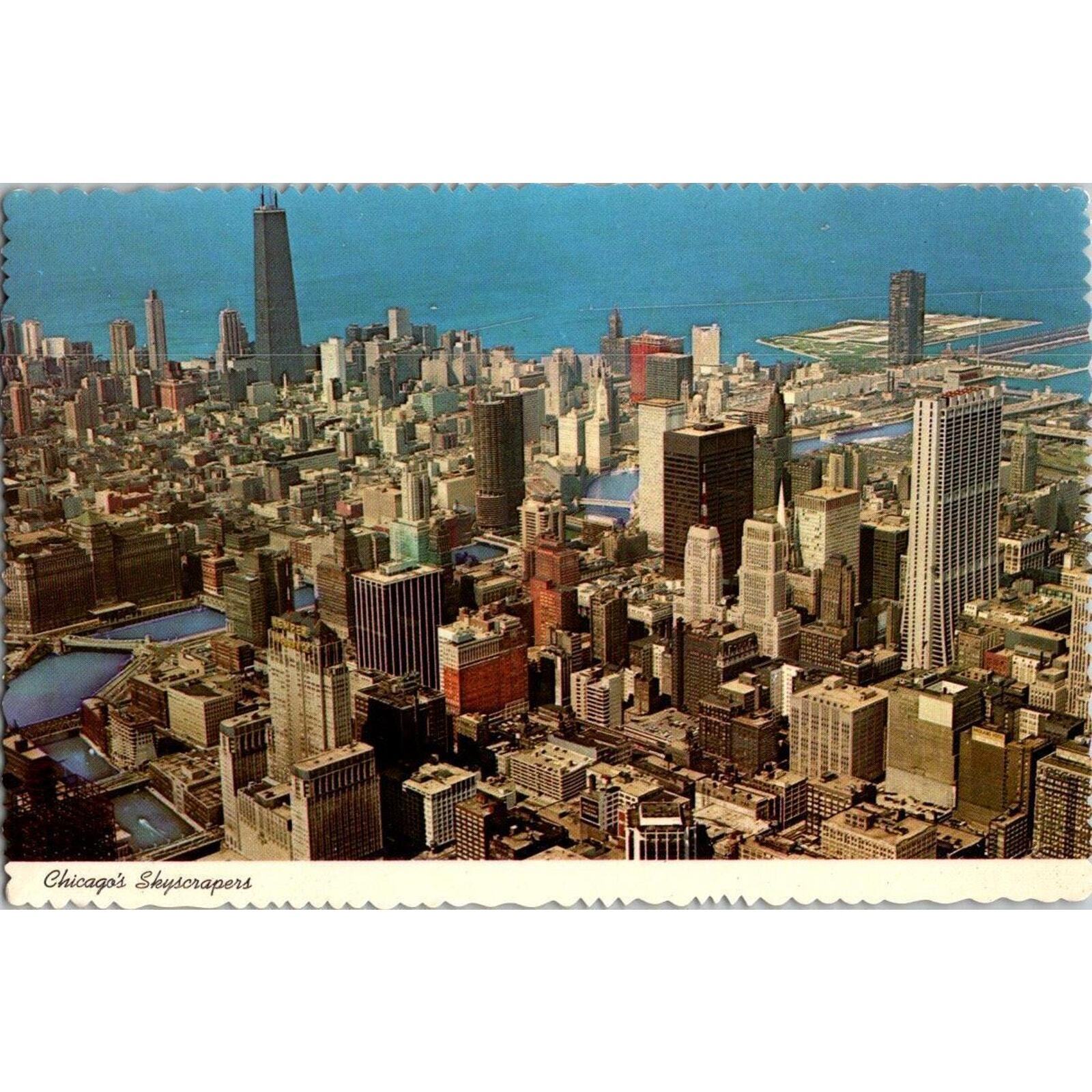 Vintage Postcard Chicago\'s Skyscrapers Illinois Aerial View of Downtown 1970\'s