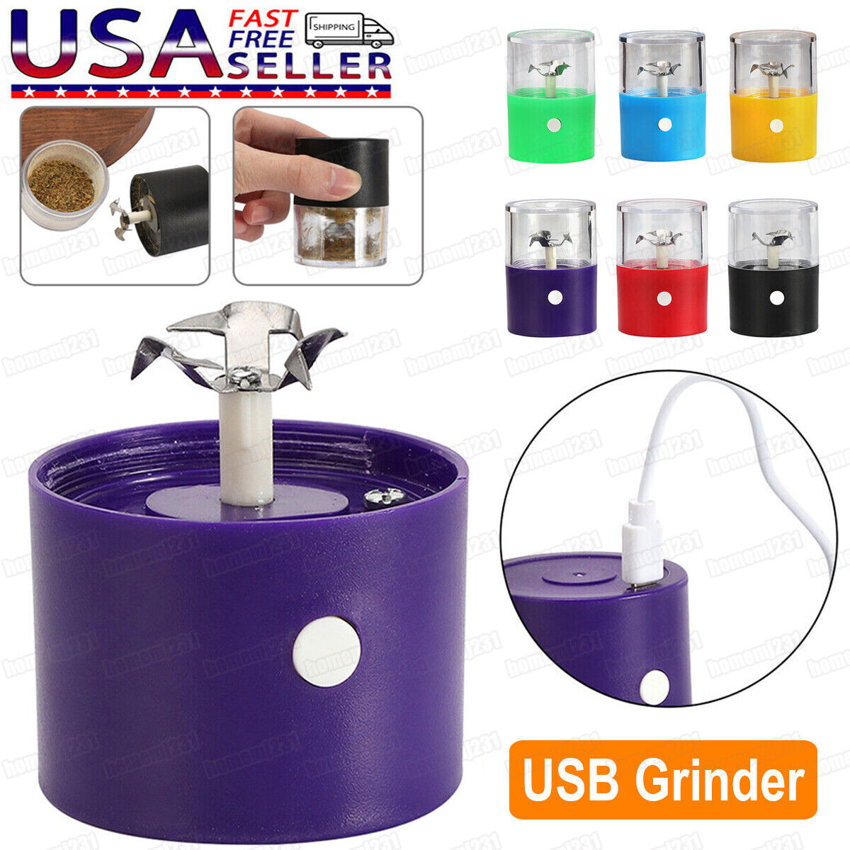 NEW Portable Electric Auto Herb Tobacco Grinder Crusher Machine USB Rechargeable