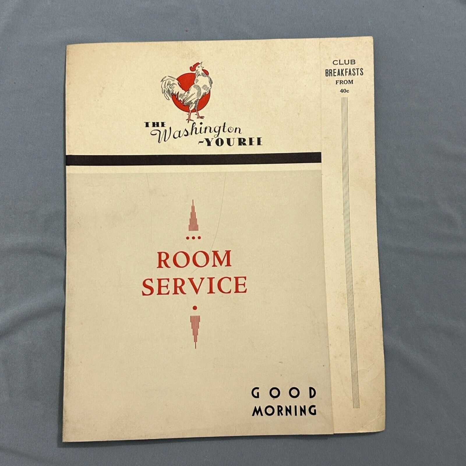 Vintage Menu Washington Youree Hotel Shreveport LA Morning Room Service
