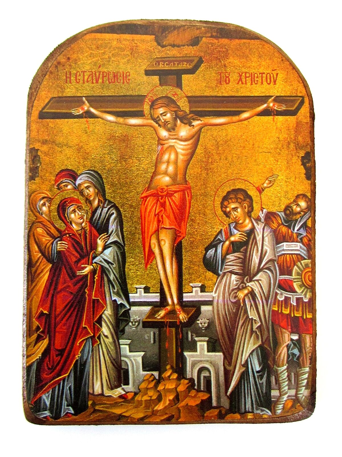 Wooden Greek Christian Orthodox Wood Icon of the Crucifixion / MP2