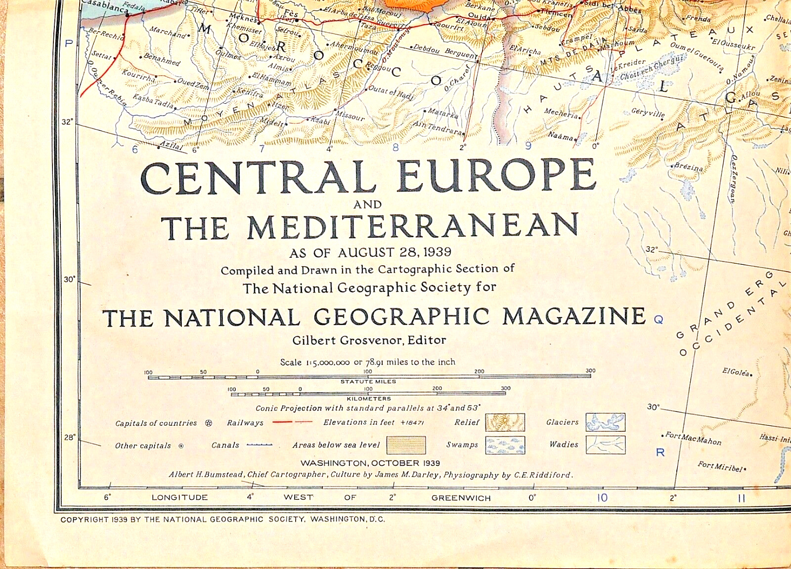 1939-10 October Map CENTRAL EUROPE & MEDITERRANEAN National Geographic - (943)