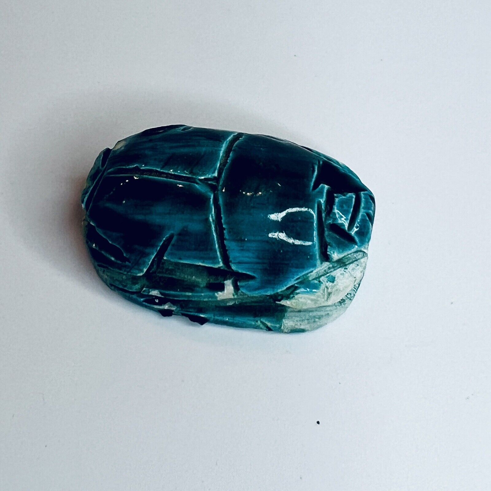 Giant 2” Modern Egyptian Scarab Bead Carved Blue. Modern Reproduction