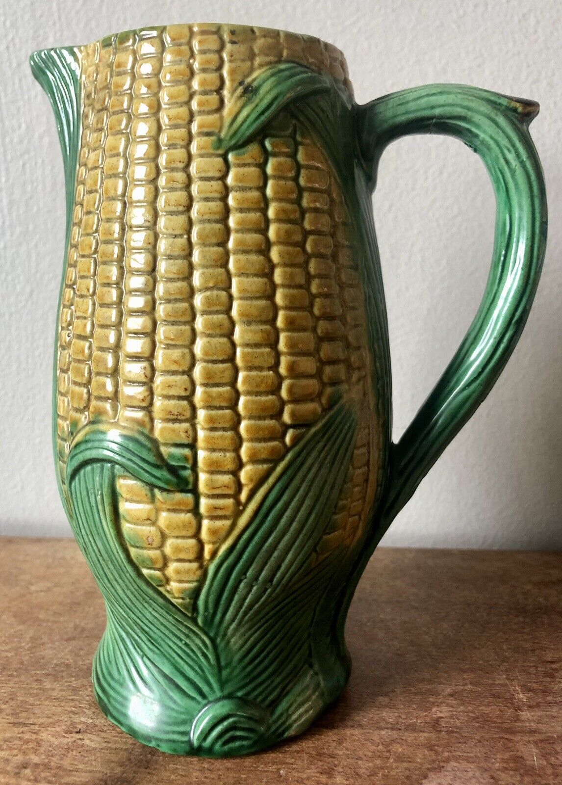 Antique Majolica Pottery Corn Cob Pitcher Vibrant Colors 7\