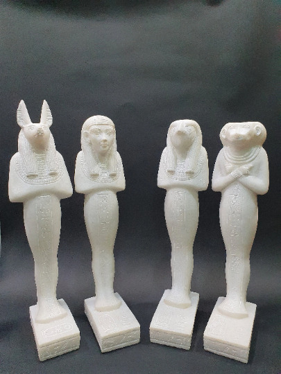Egyptian art Set of 4 canopic jars figures (sons of Horus) as Ushabti stands