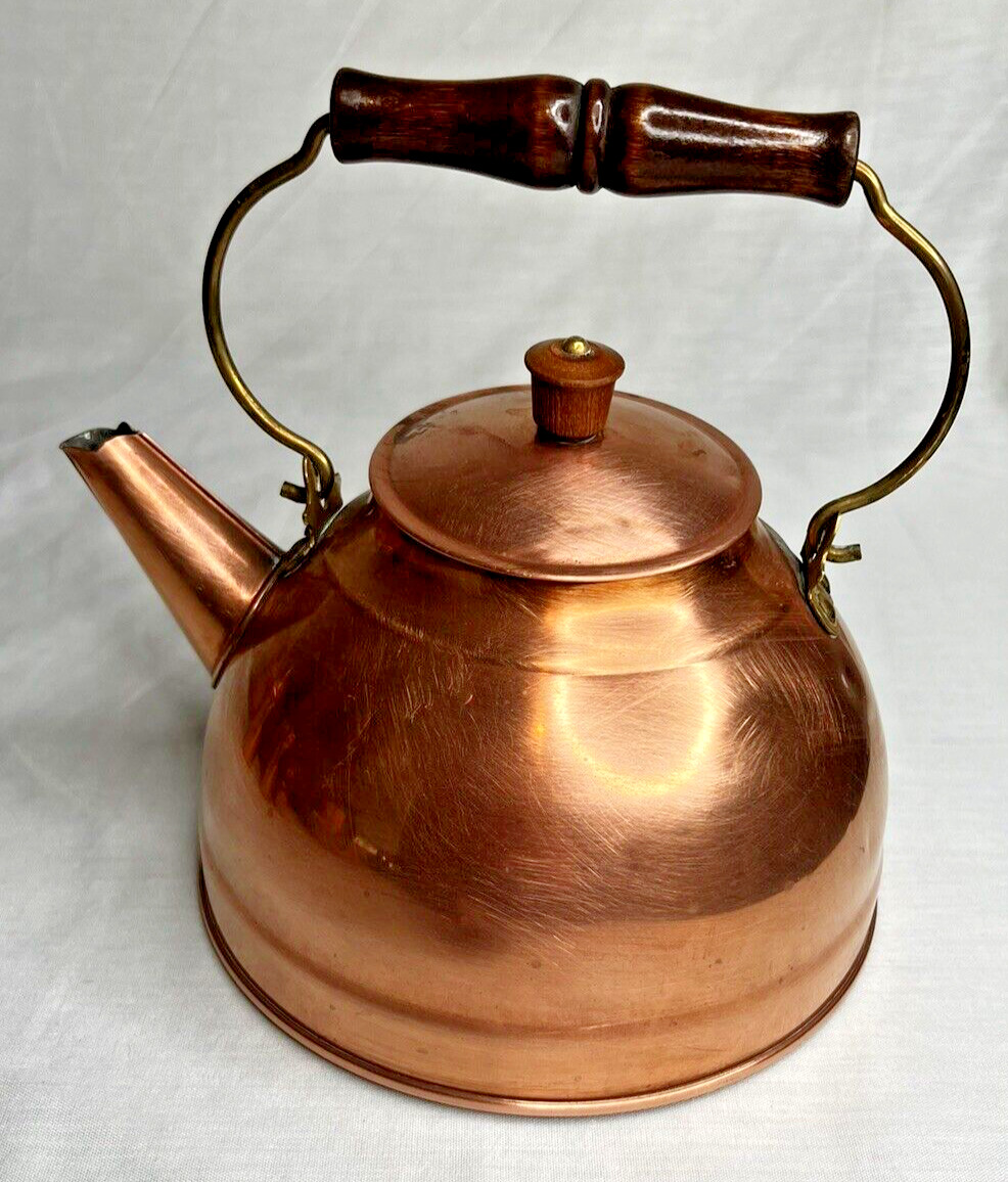 VTG Paul Revere Ware Copper Kettle Tea Pot 1801 Revere Ware wood handle Rome NY