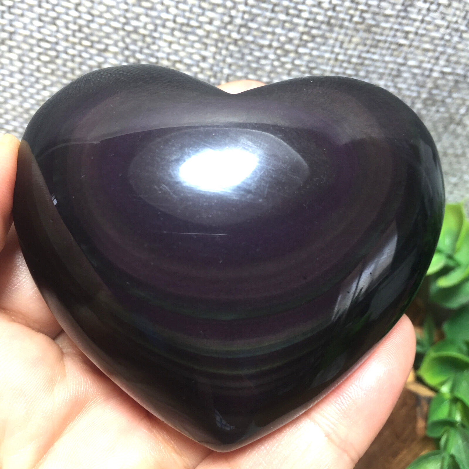 130g Rainbow Natural Obsidian Cat Eyes Quartz Crystal Heart shaped Healing 96