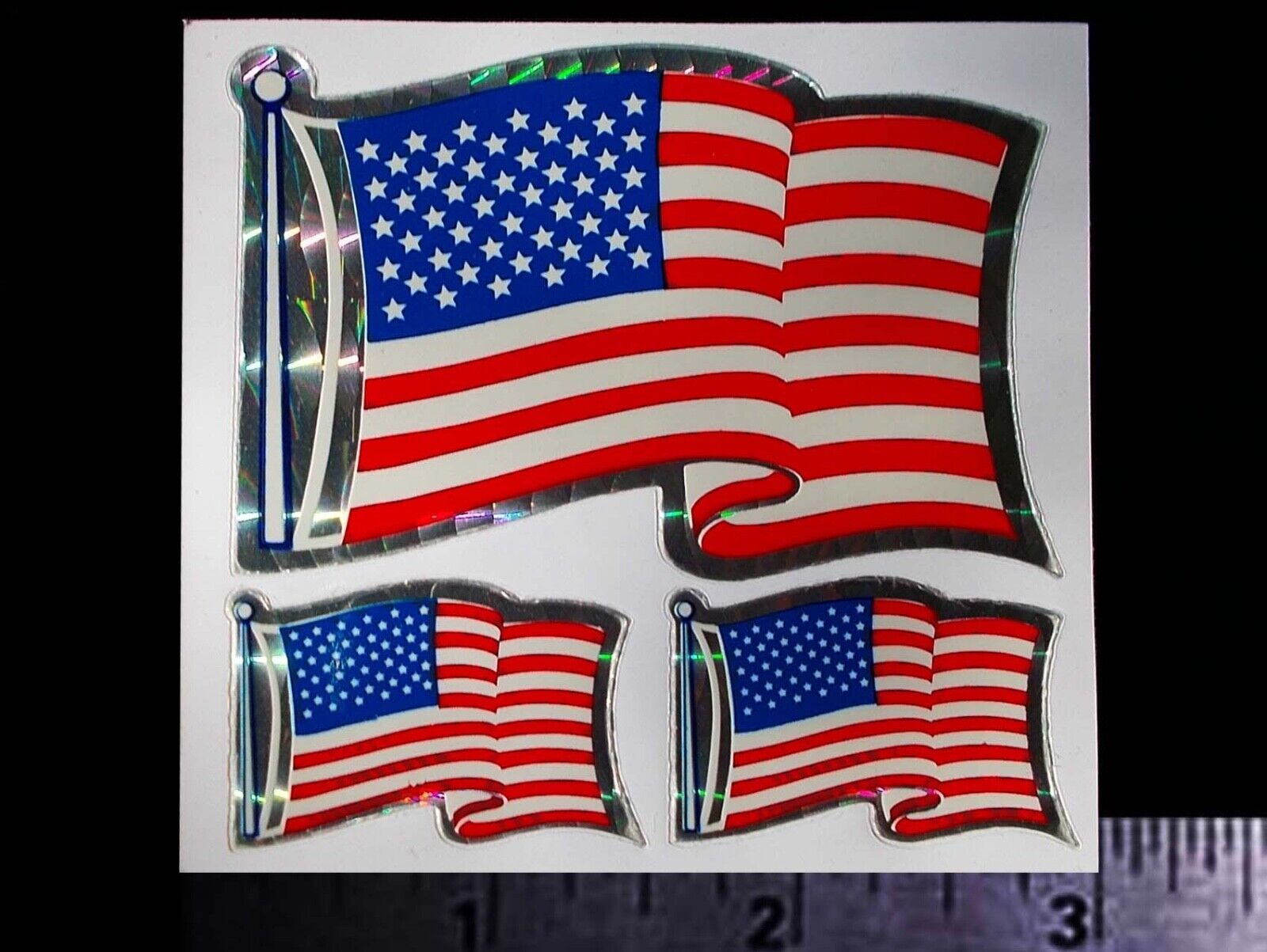 U.S.A. American Flag - Set of 3 Original Vintage Racing Decals/Stickers Patriot