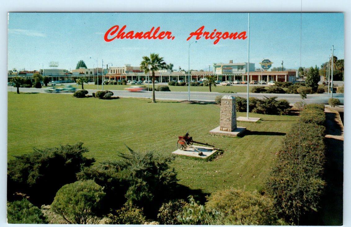 CHANDLER, Arizona AZ ~ Street Scene PLAZA & BUSINESS DISTRICT c1950s Postcard