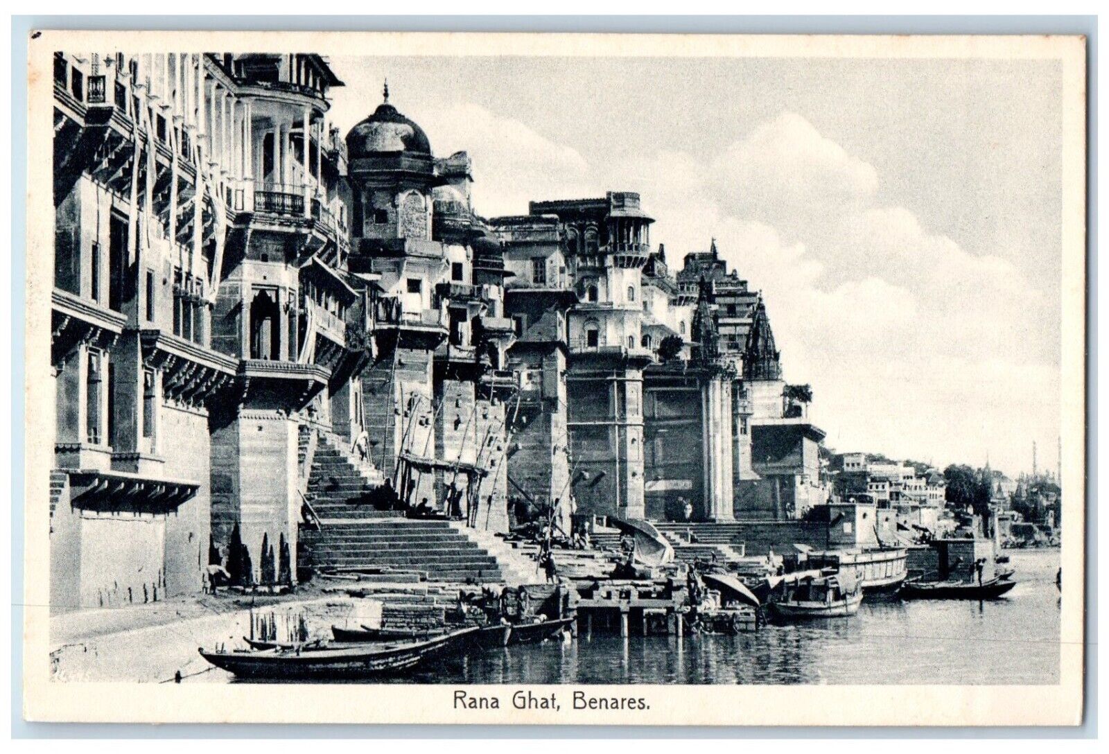 c1910\'s View Of Rana Ghat Boats Buildings Central Benares India Antique Postcard