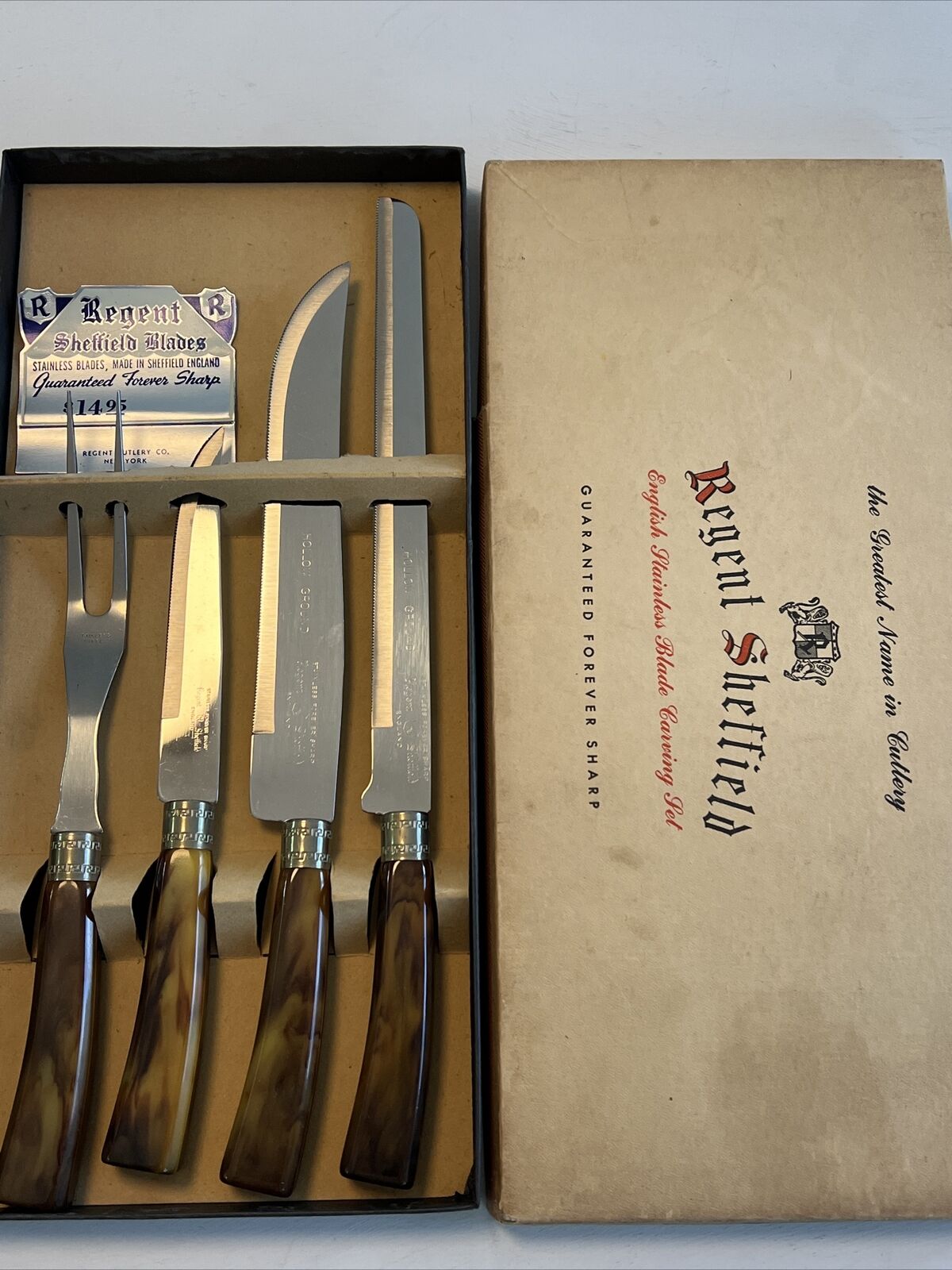 Vtg Regent Sheffield England Cutlery Forever Sharp Stainless Steel Carving 4pc
