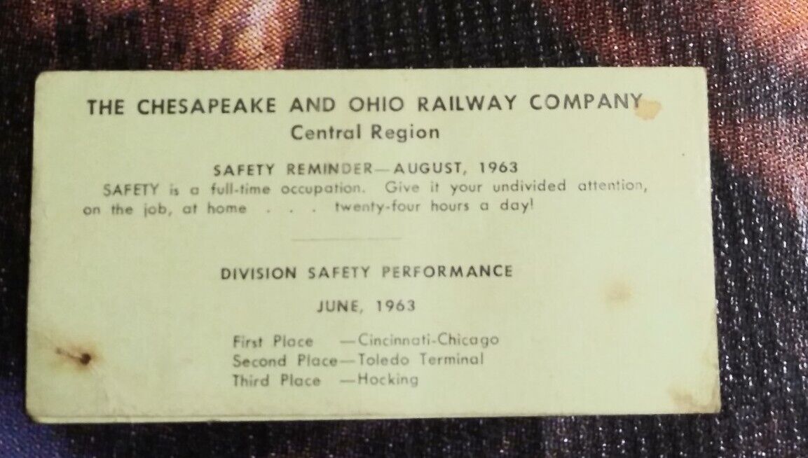 RR 1963 Chesapeake & Ohio Railway Safety Watch Drawing Stub C&O Railroad Vintage