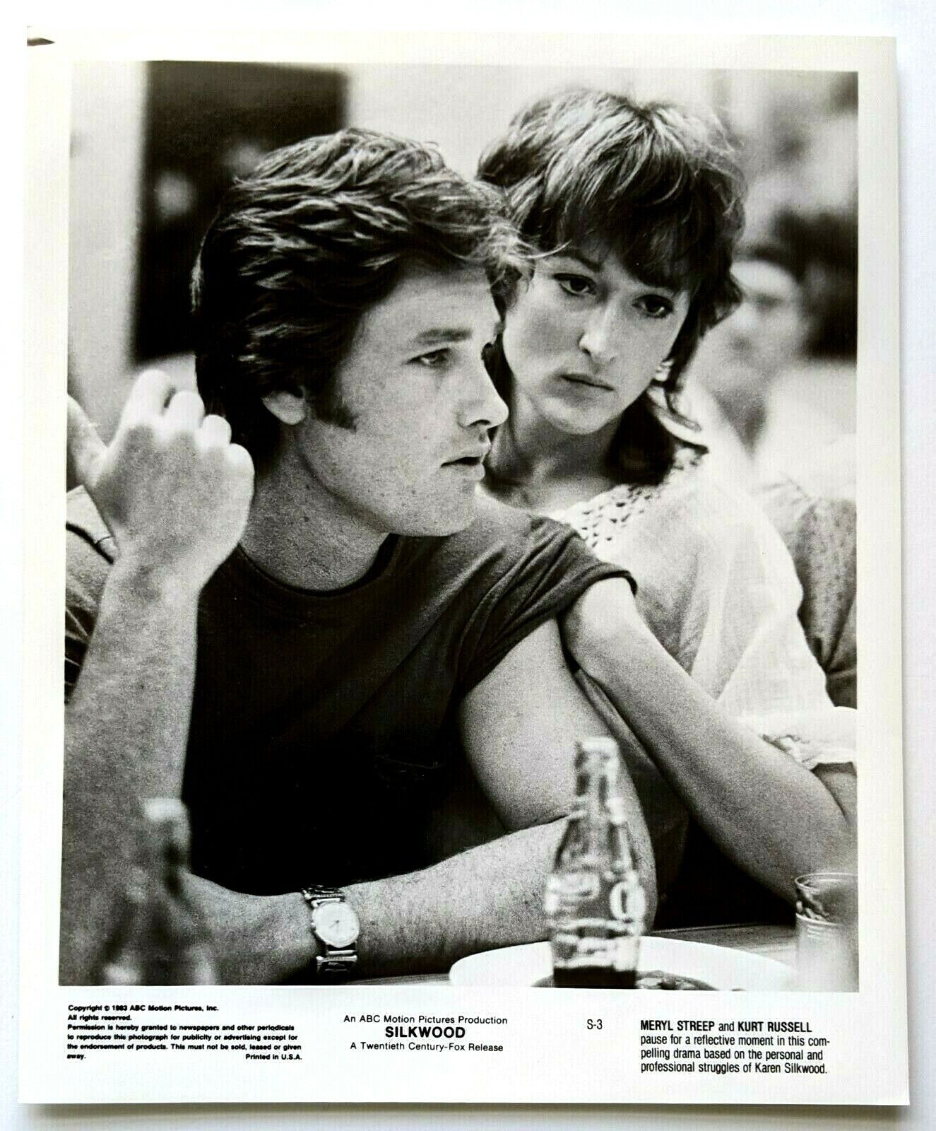 1983 Silkwood Kurt Russell Meryl Streep Coke Bottle Movie Press Photo Reprint