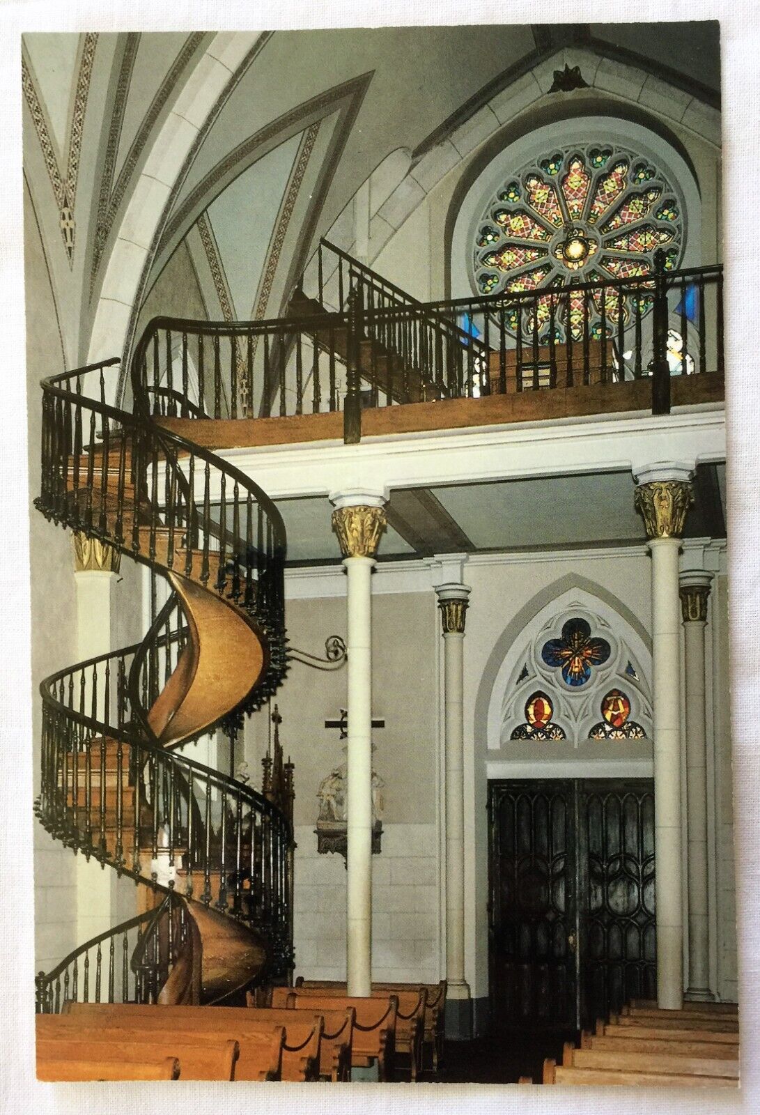 Loretto Chapel Santa Fe New Mexico Spiral Stairway Rose Window Postcard Unused