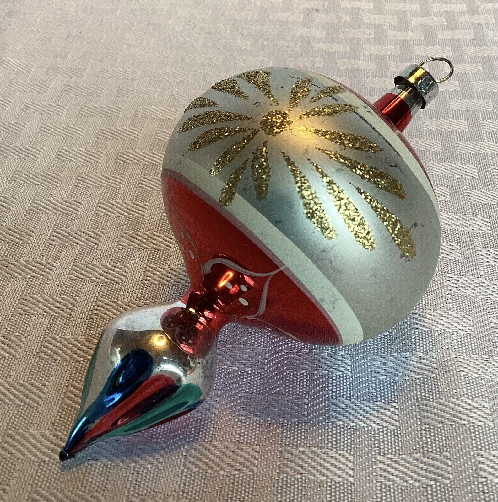 Vintage 2 Tier Drop Rainbow Fluted Parachute Balloon Glass Christmas Ornament