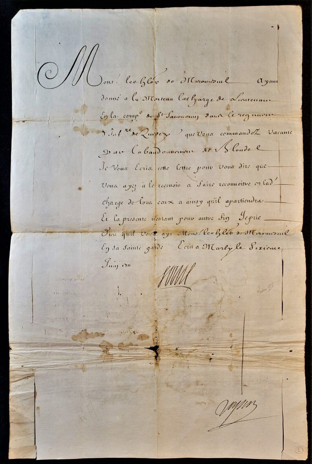 Louis XIV Signed Letter To Chevalier De Miromesnil Colonel Quercy Infantry 1710