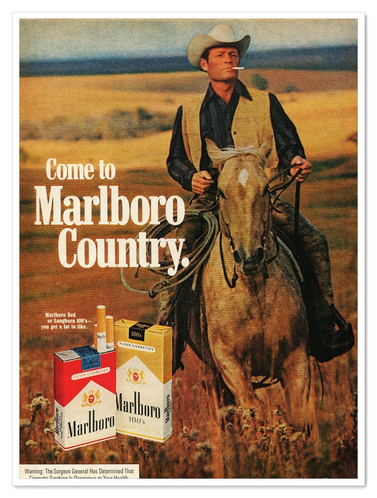 Print Ad Come to Marlboro Country Cowboy Cigarettes  Vintage 1972 Advertisement