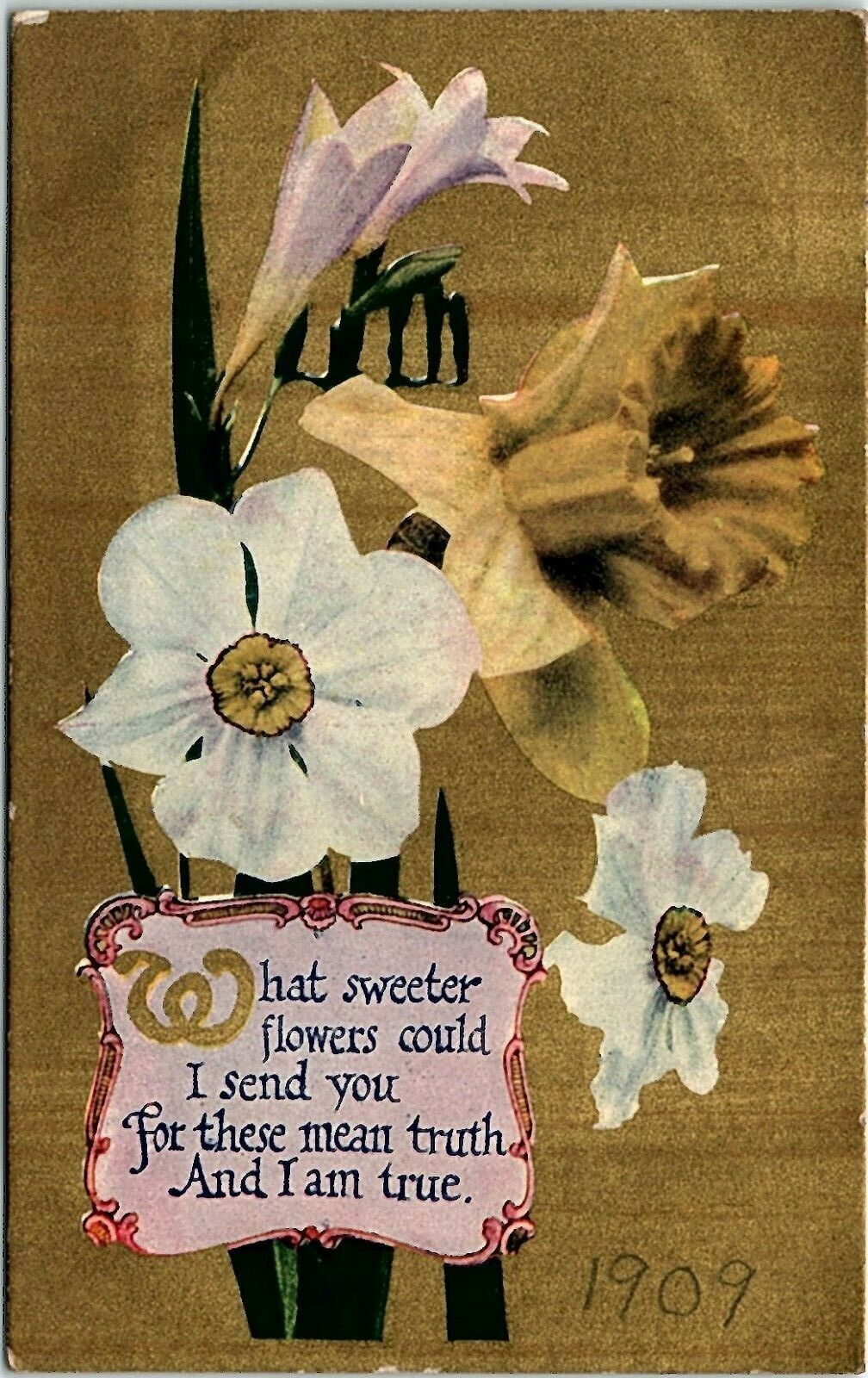c1900s Daffodil Flower Botanical Postcard Color Posted Stamp Divided Back