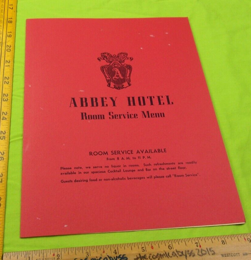 Abbey Hotel Room Service restaurant menu 1950s New England area