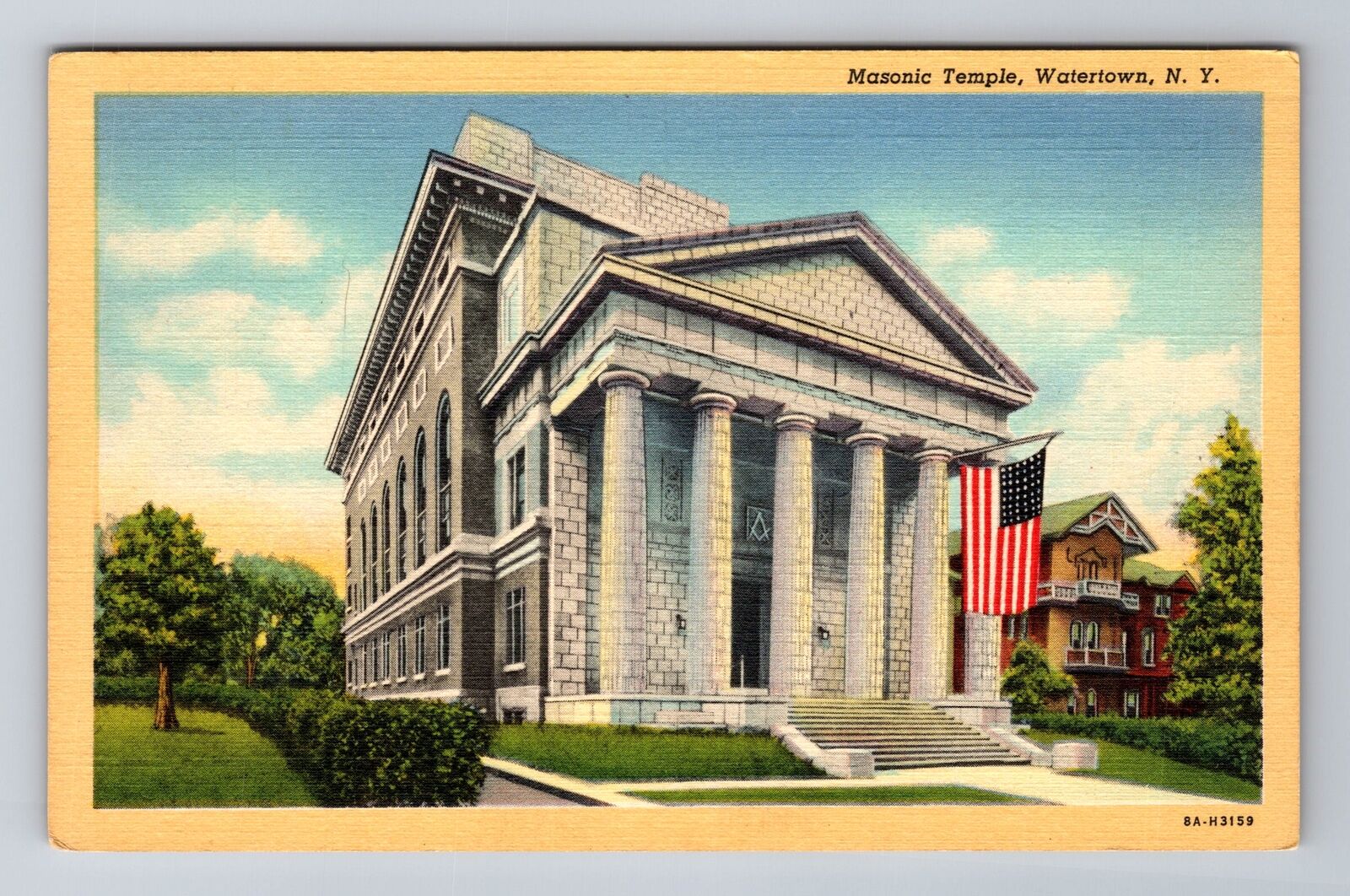Watertown NY-New York, Masonic Temple, Antique Vintage Souvenir Postcard