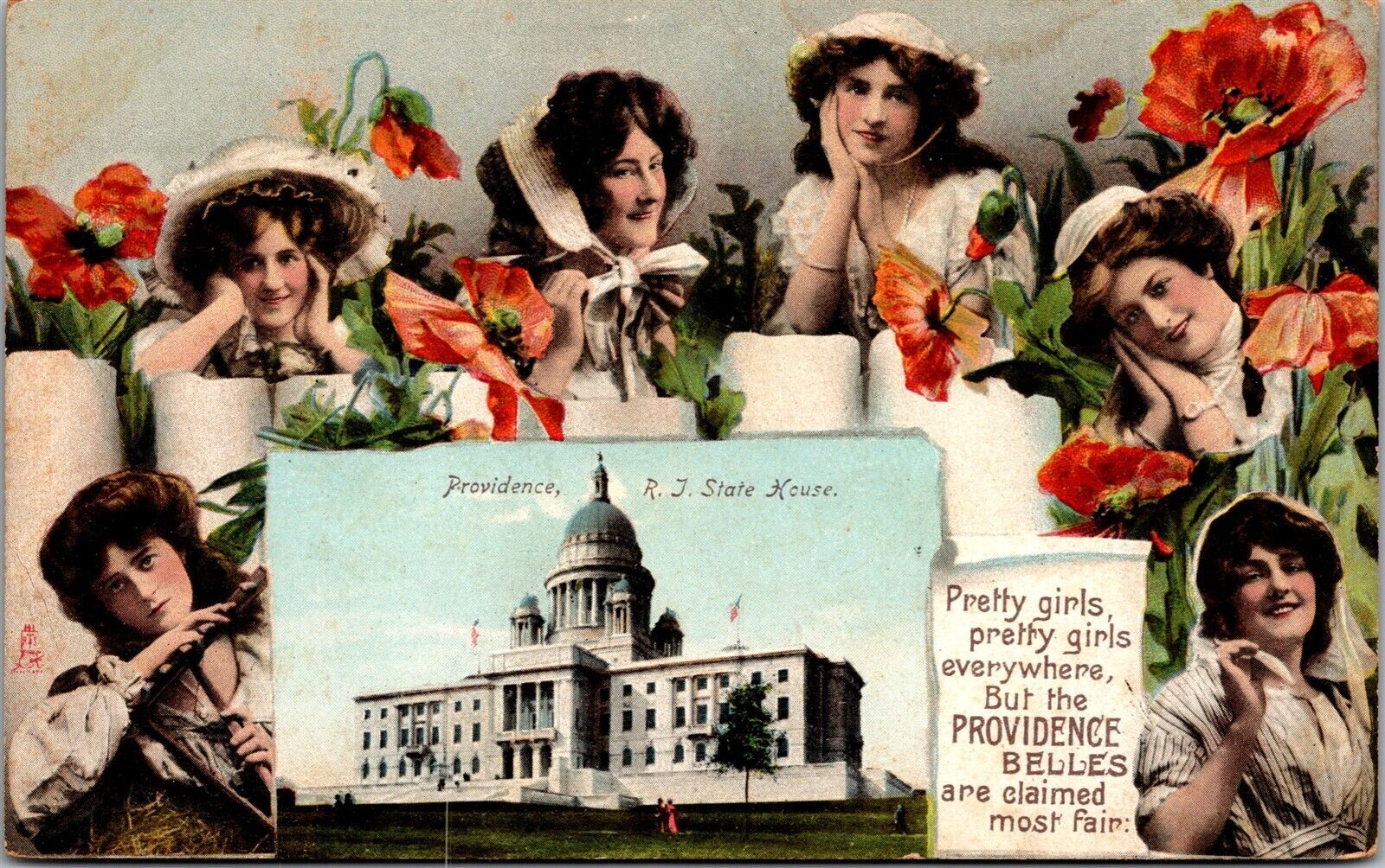 Vtg Providence Rhode Island RI State House Our Belles 1910 Raphael Tuck Postcard