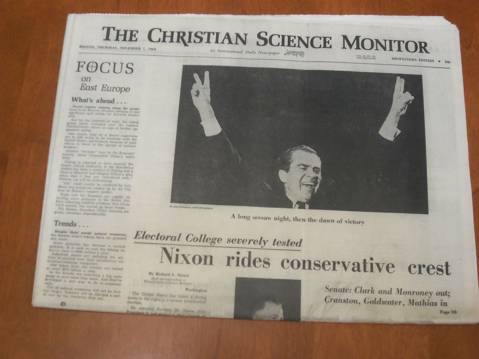 1968 NOV 7 THE CHRISTIAN SCIENCE MONITOR -NIXON ELECTED PRESIDENT - NP 4675