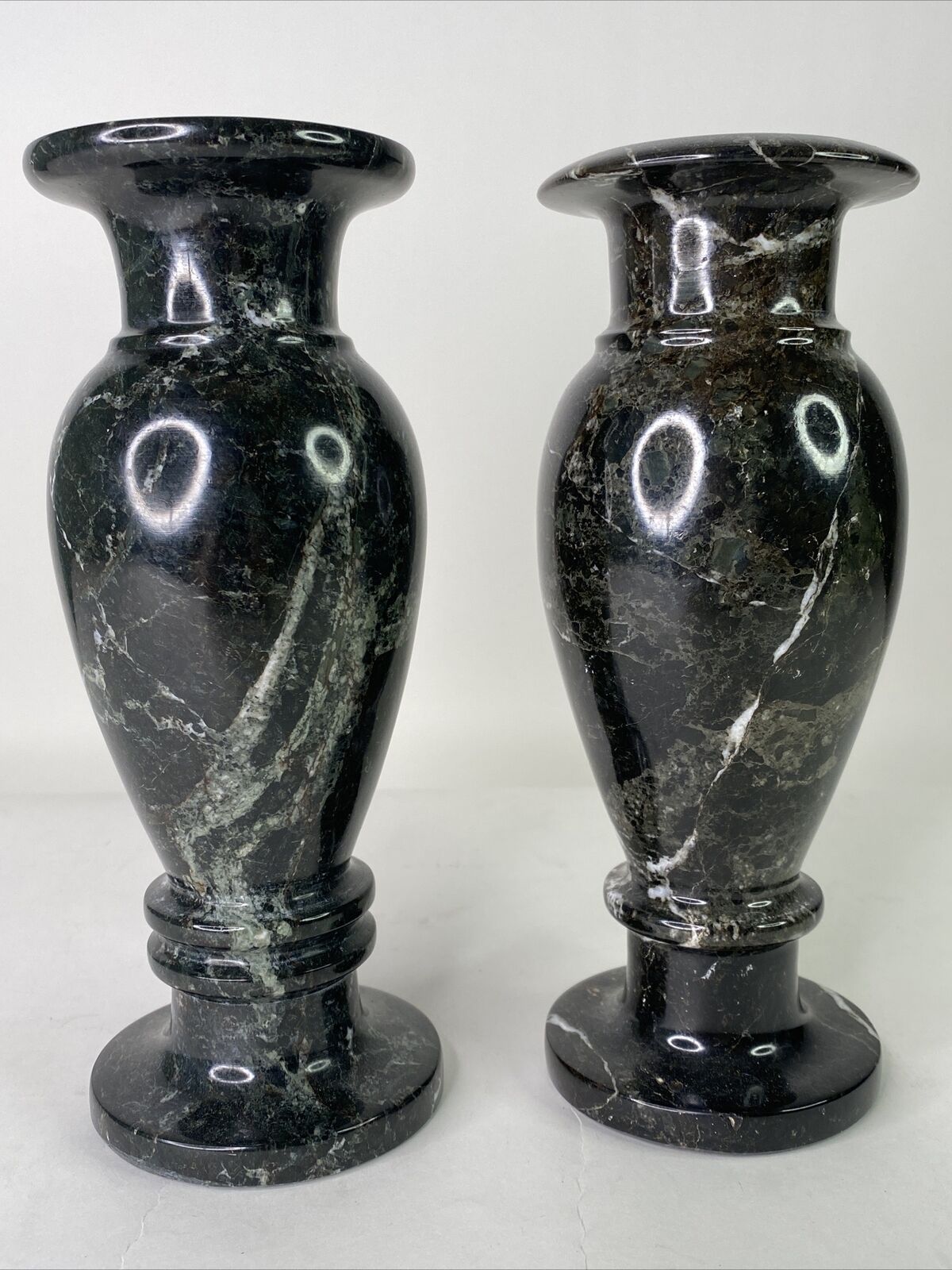 X2 Pair Vintage Green Marble Candlestick Holders Natural Carved Stone