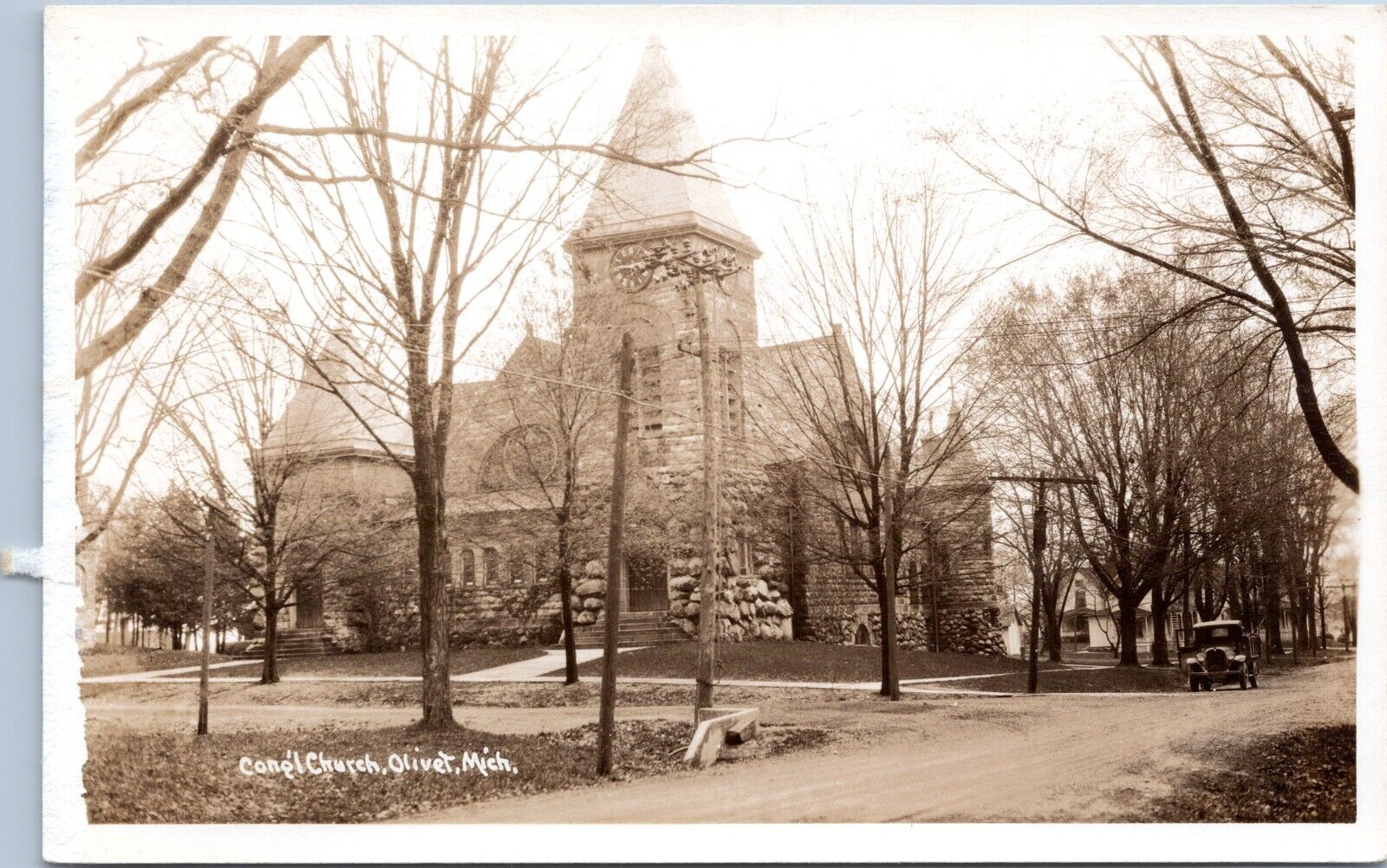 RPPC Congregational Church, Olivet, Michigan- c1930s-1950s Photo Postcard