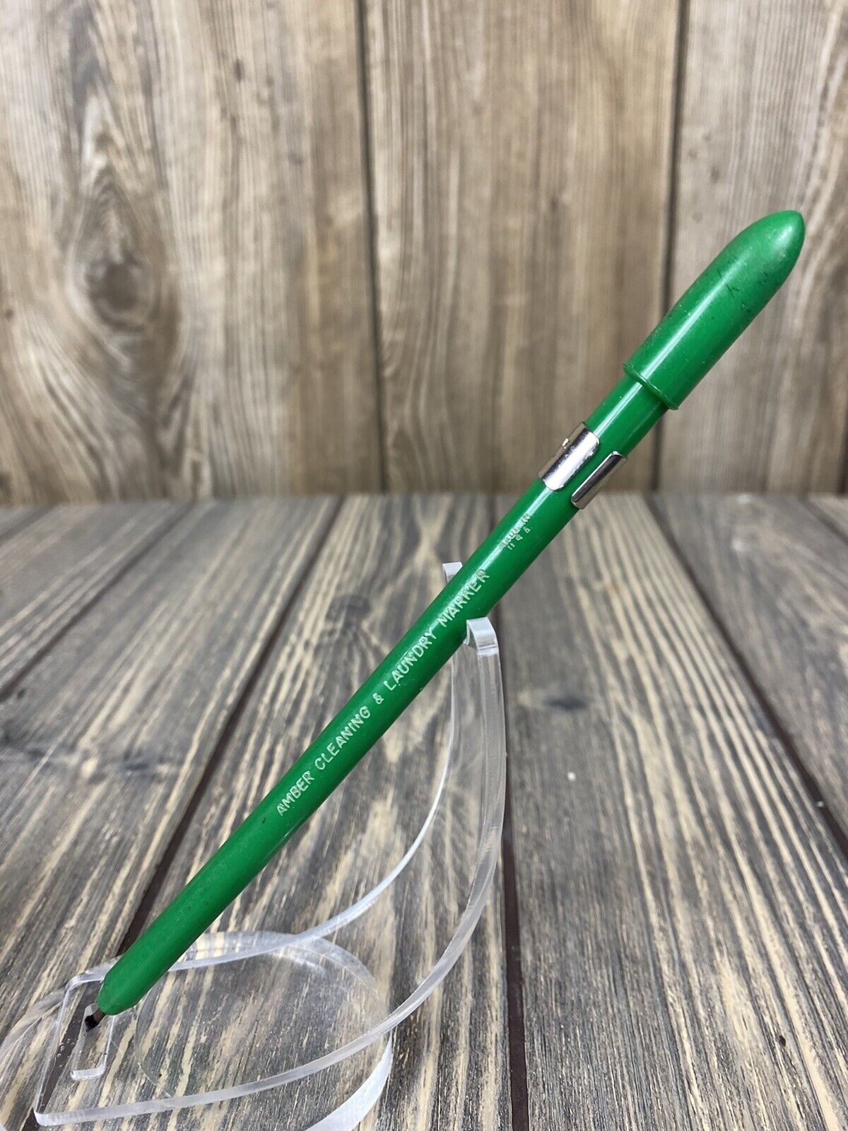 Vintage Amber Cleaning And Laundry Marker Green Pen Advertisement