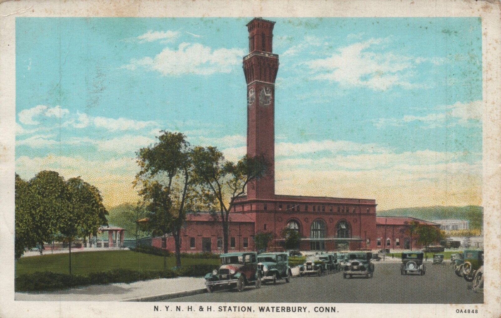 Waterbury CT. Connecticut N.Y.N.H.& H. Station Old Cars Postcard