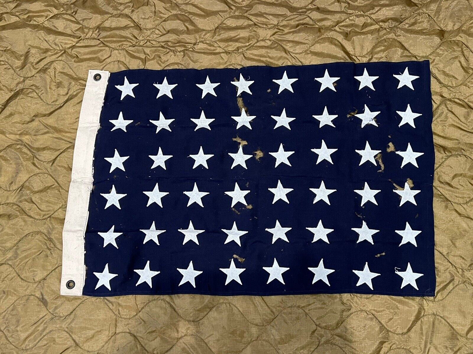 WW2 Era US Navy 48 Star UNION JACK Flag - Ensign - Moth Damaged - 1.9\'x2.6\' Ft