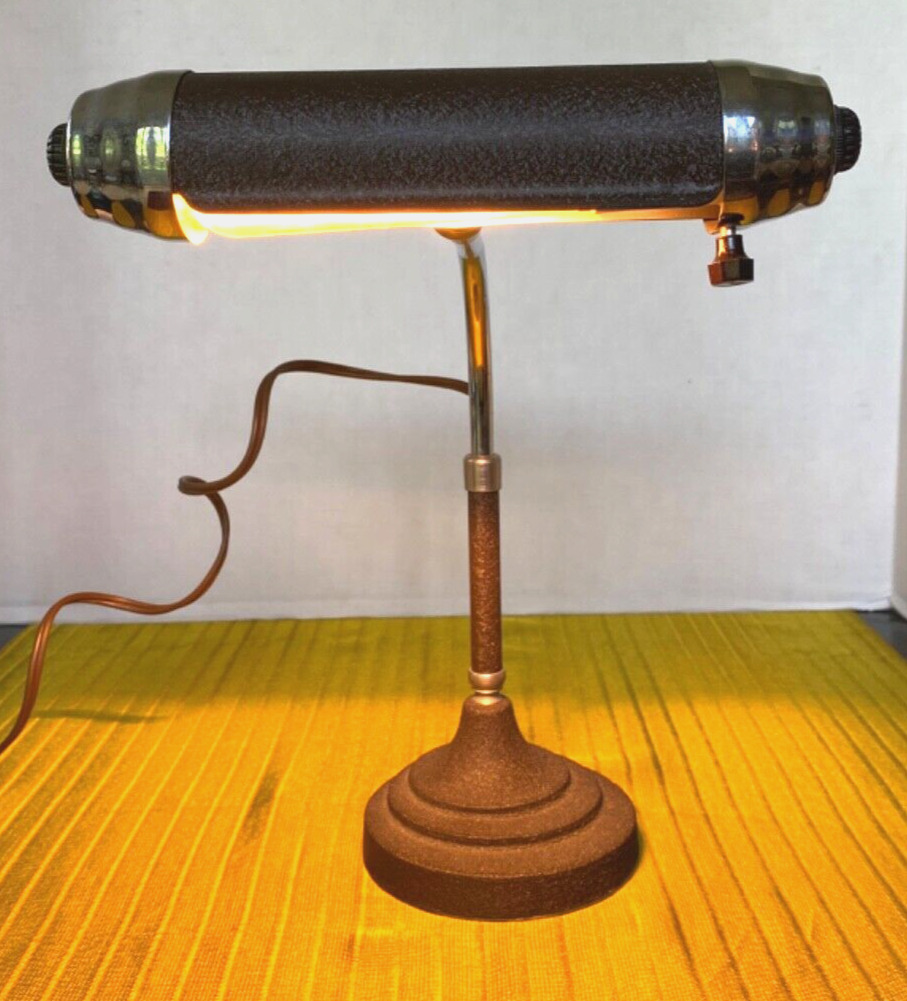 Vntage Art Deco Metal Chrome Industrial Adjustable Piano Table Desk Bankers Lamp