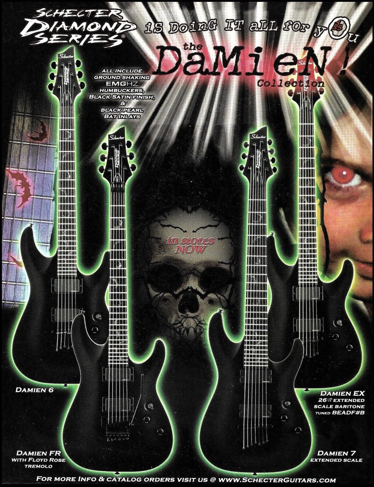 Schecter Damien 6 & 7 string Floyd Rose FR Extended Scale EX guitar ad