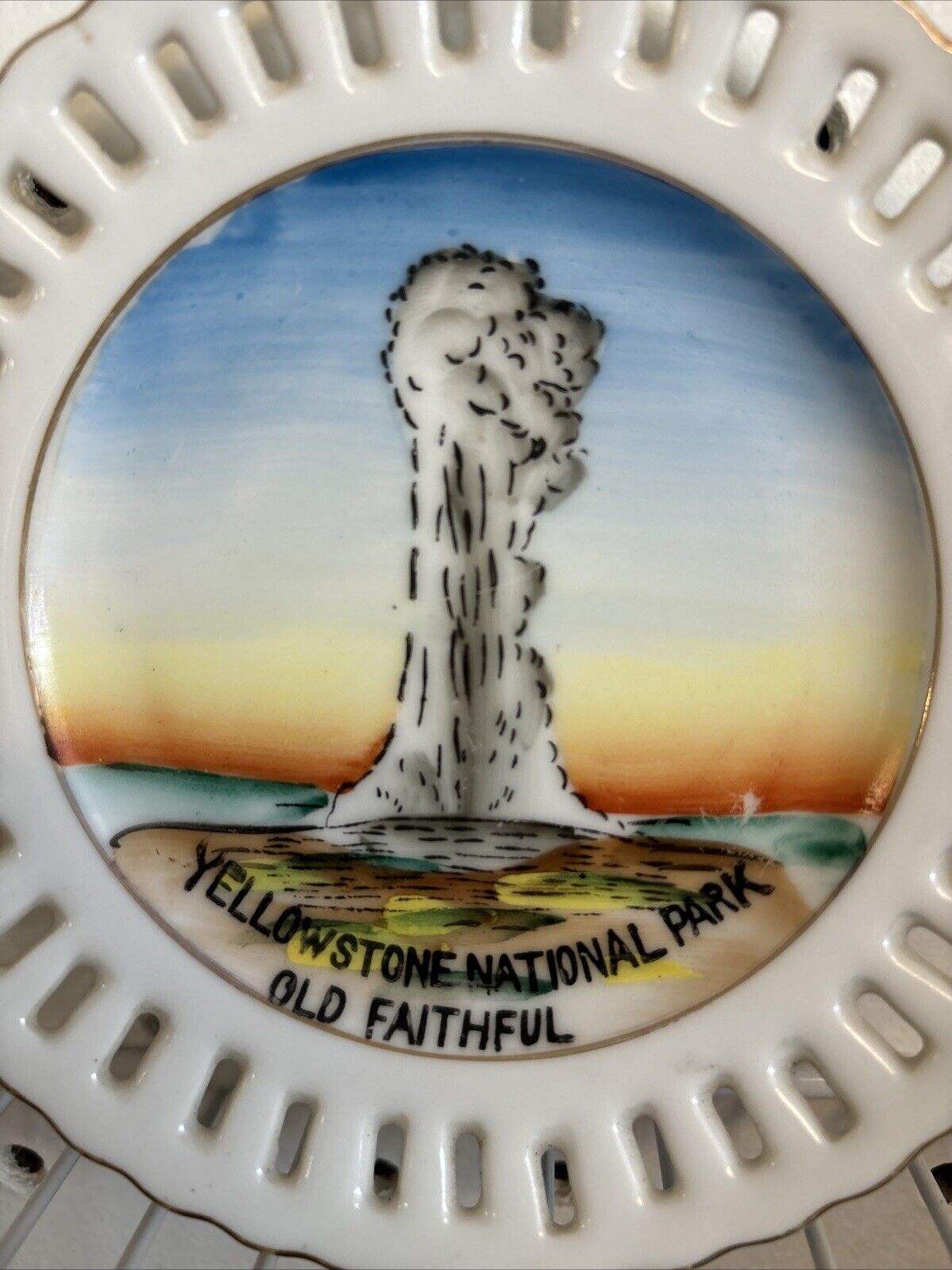 Vintage Souvenir MINI Plate Yellowstone National Park “Old Faithful”