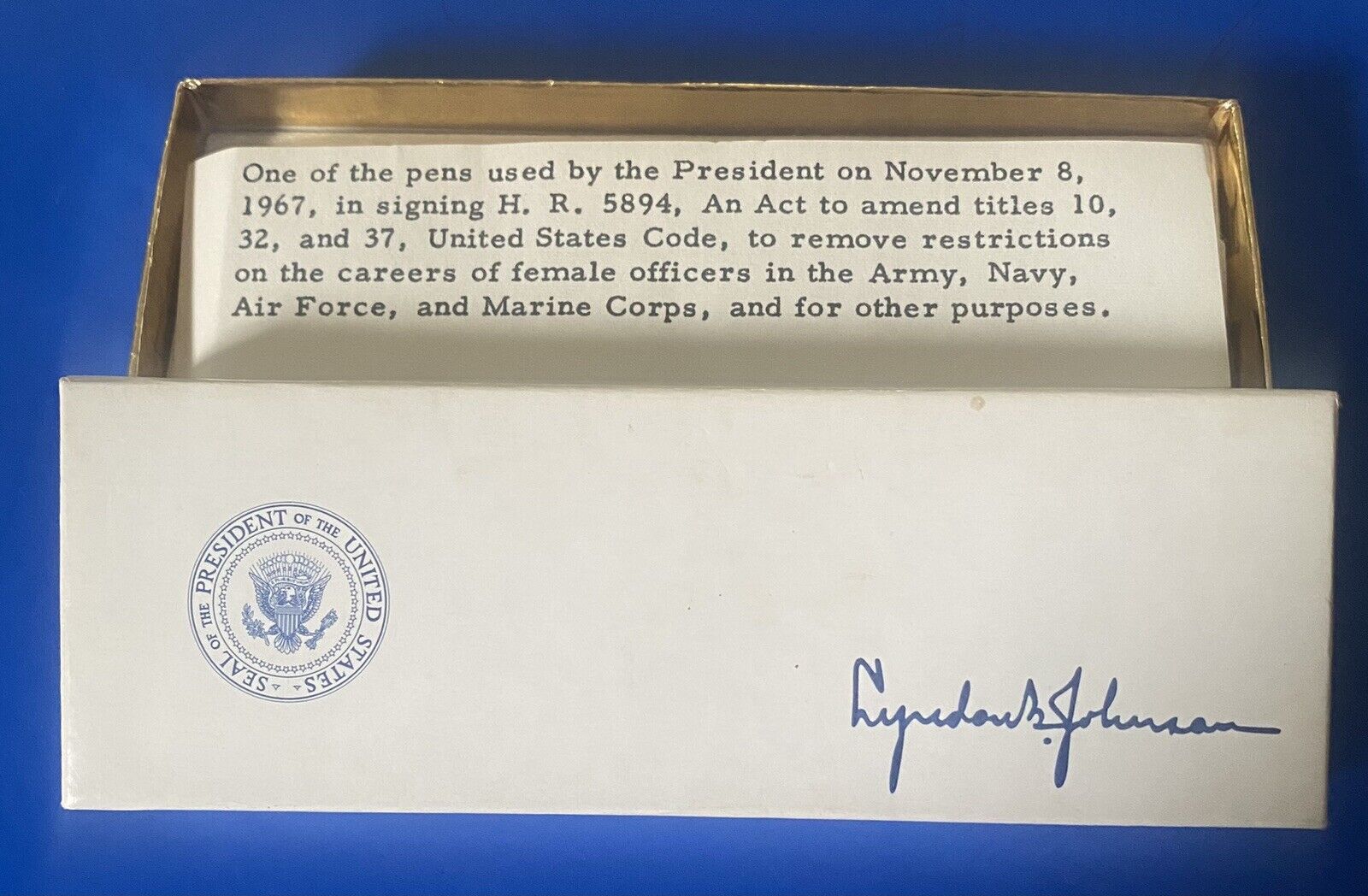 Original Presidential Used Pen Lyndon Johnson 1967 Bill Signing Vietnam War